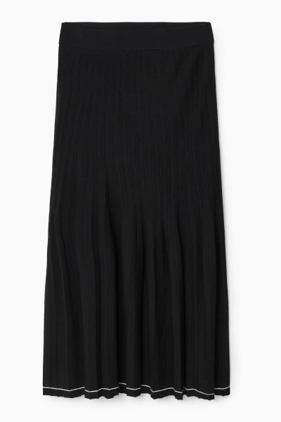 Cos Pleated Knitted Midi Skirt In Black