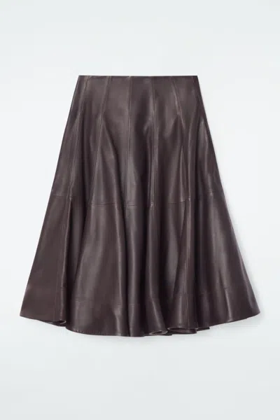 Cos Pleated Leather Midi Skirt In Brown