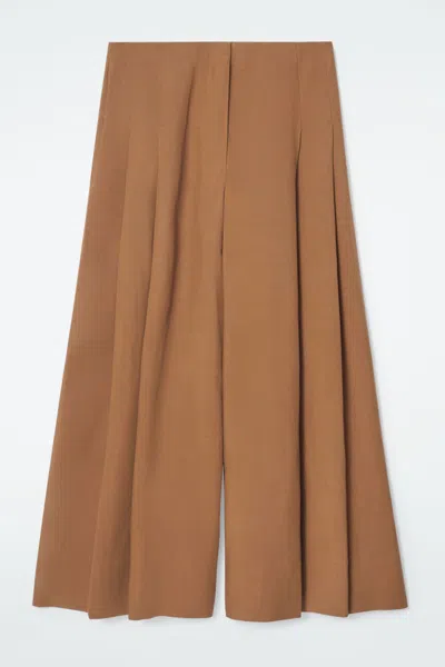 Cos Pleated Linen-blend Culottes In Brown