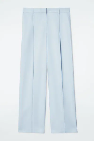 Cos Pleated Linen-blend Wide-leg Trousers In Turquoise