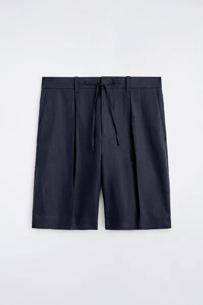 Cos Pleated Linen Drawstring Shorts In Blue