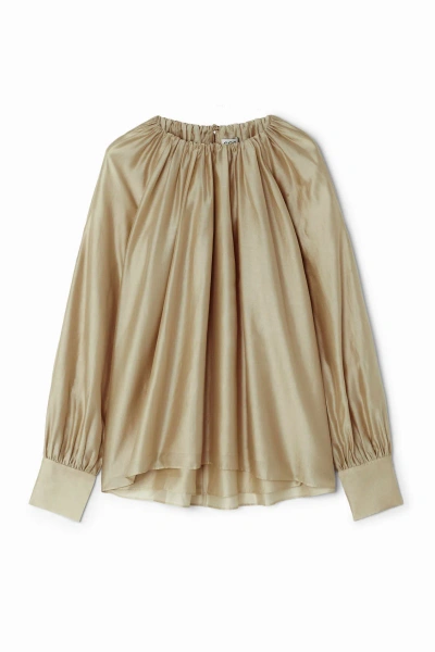 Cos Pleated Long-sleeved Blouse In Beige