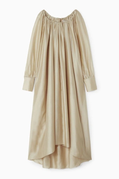 Cos Pleated Long-sleeved Maxi Dress In Beige