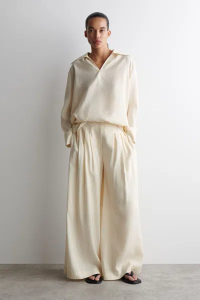 Cos Pleated Modal Wide-leg Trousers In Beige In Sand