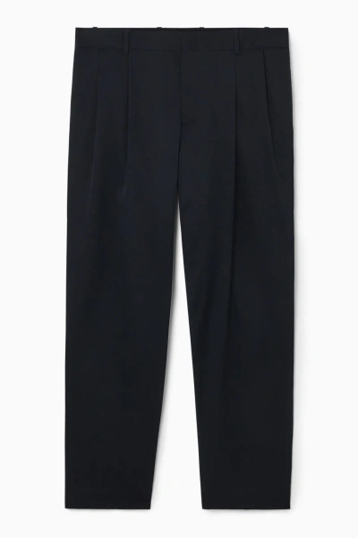 Cos Pleated Nylon Trousers - Tapered In Blue