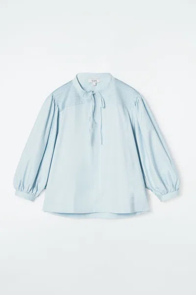 Cos Pleated Puff-sleeve Blouse In Turquoise