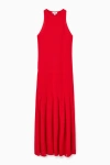 Cos Pleated Racer-neck Maxi Dress In Red