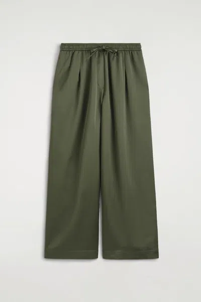 Cos Pleated Satin Drawstring Trousers In Brown
