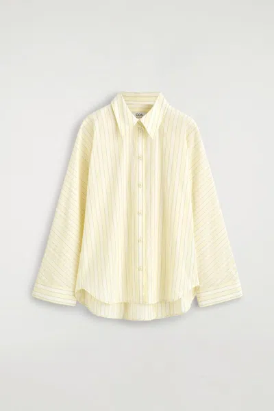 Cos Pleated Striped Cotton Shirt In Neutral