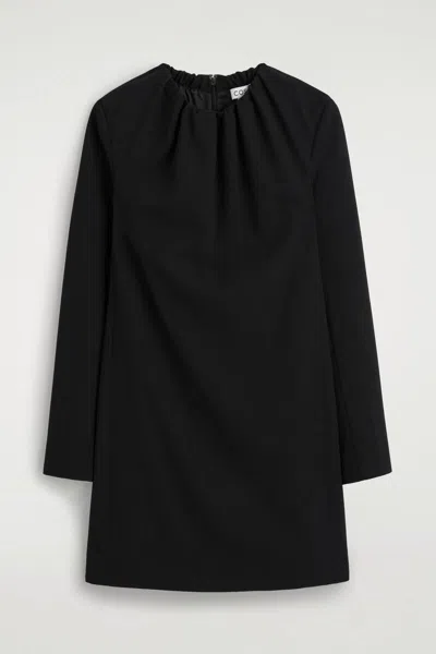 Cos Pleated Tailored Twill Mini Dress In Black
