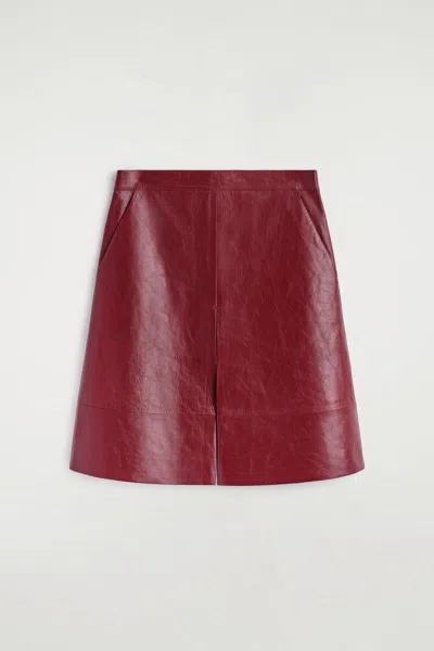Cos Pleated Textured-leather Midi Skirt In Red
