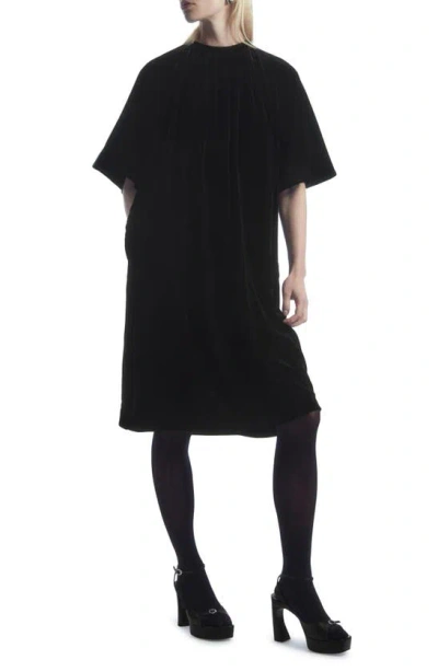 Cos Pleated Velvet Dress In Black Dark