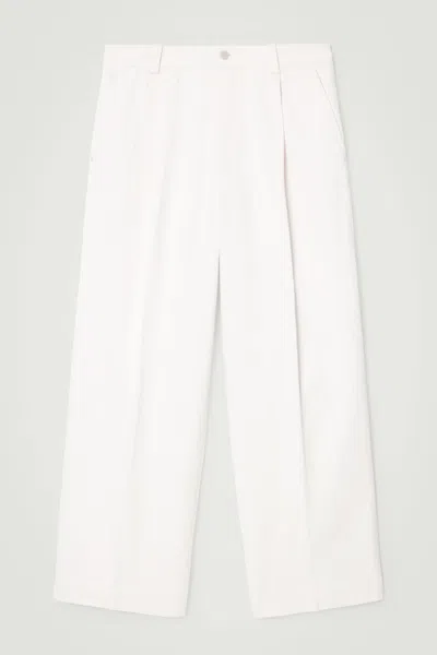 Cos Pleated Wide-leg Denim Trousers In White