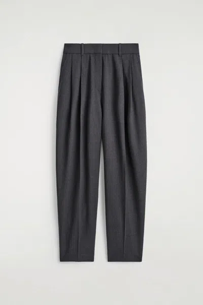 Cos Pleated Wool-blend Barrel-leg Trousers In Grey In Gray