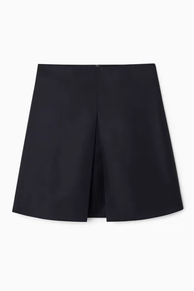 Cos Pleated Wool-blend Mini Skirt In Blue
