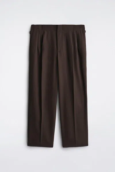 Cos Pleated Wool-blend Straight-leg Trousers In Brown