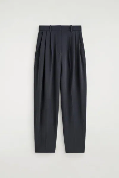 Cos Pleated Wool-blend Tulip Trousers In Blue