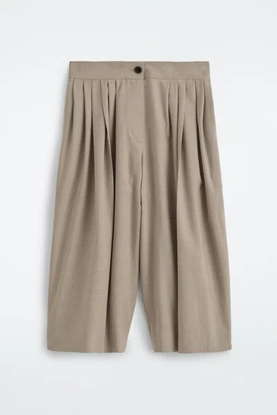 Cos Pleated Wool-blend Culottes In Beige