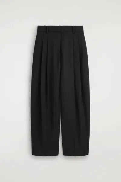 Cos Pleated Wool-blend Straight-leg Pants In Black