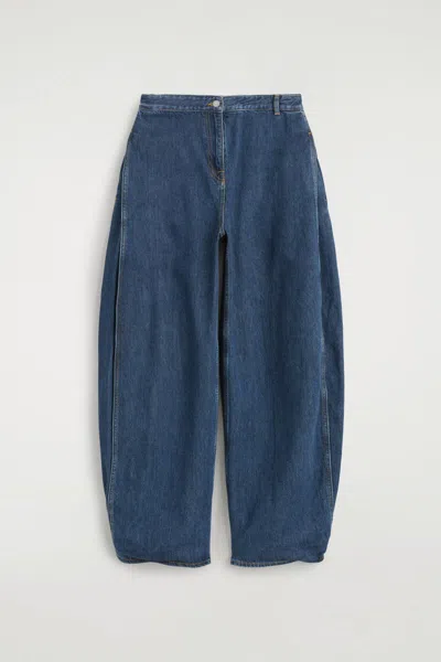 Cos Pleated-panel Denim Barrel-leg Pants In Blue