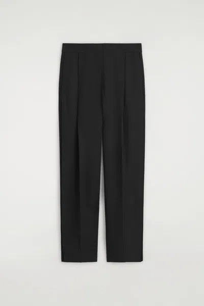 Cos Pleated-panel Straight-leg Trousers In Noir