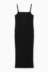 Cos Ribbed Midi Slip Dress In Black
