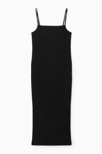 Cos Ribbed Midi Slip Dress In Black