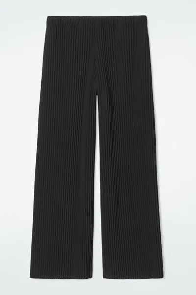 Cos Plissé Wide-leg Trousers In Black
