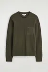 Cos Pocket-detail Wool Crew-neck Sweater In Green