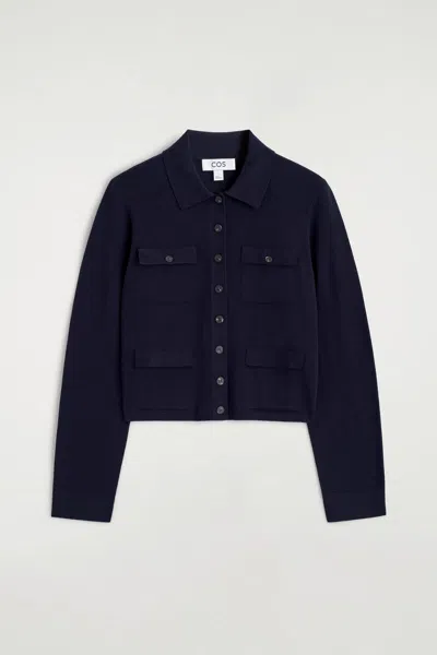 Cos Pocket-detail Knitted Cotton Cardigan In Black