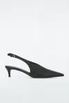 Cos Pointed Leather Slingback Kitten Heels In Black