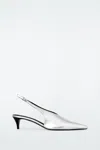 Cos Pointed Leather Slingback Kitten Heels In Silver