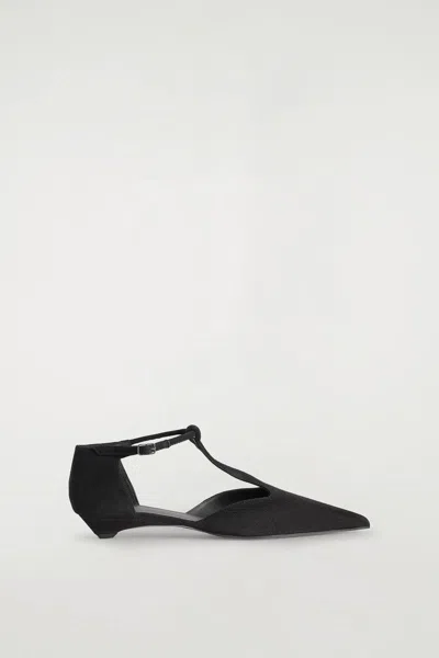 Cos Pointed Suede T-bar Kitten Heels In Black