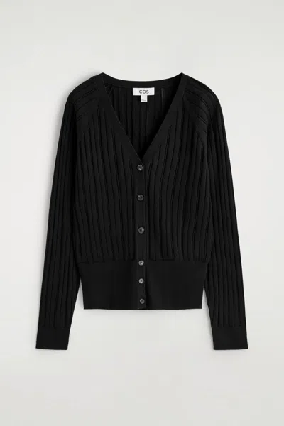 Cos Pointelle-knit Cotton Cardigan In Black