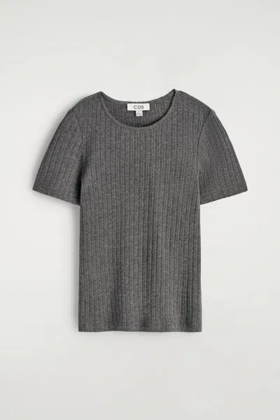 Cos Pointelle-knit T-shirt In Gray