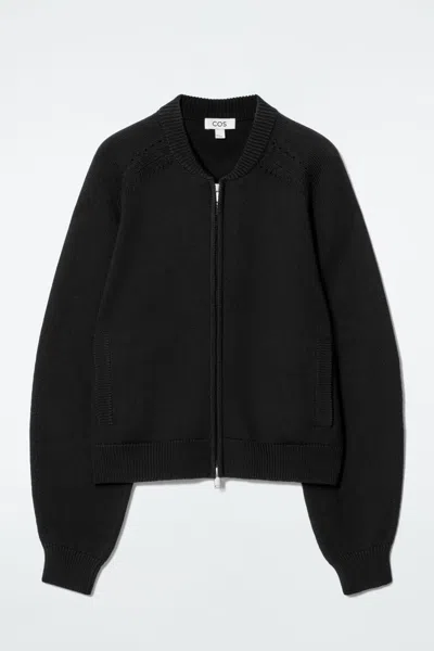 Cos Pointelle-knit Wool Jacket In Black