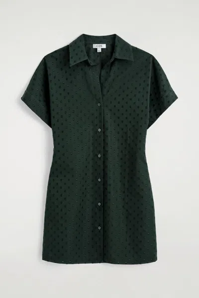 Cos Polka-dot Jacquard Cotton Shirt Dress In Green
