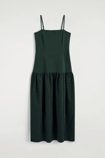Cos Polka-dot Sculpted Dropped-waist Dress In Green