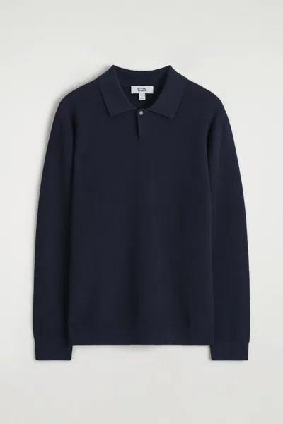 Cos Polo En Maille Point Nid D'abeille In Blue