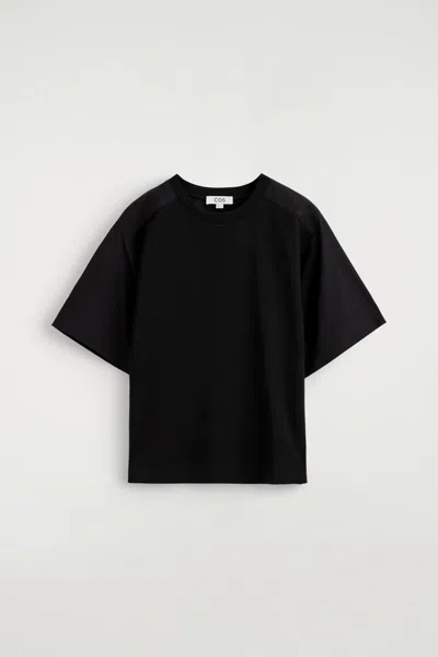 Cos Poplin-panelled Jersey T-shirt In Black