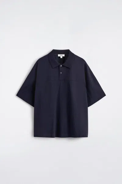 Cos Press-stud Cotton Polo Shirt In Navy In Blue