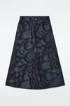 Cos Printed Denim A-line Midi Skirt In Blue