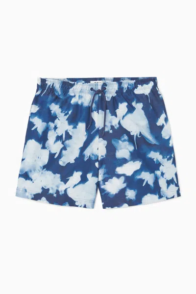 Cos Printed Drawstring Swim Shorts In Blue