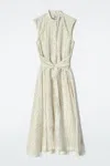 Cos Printed Fluid Tiewaist Midi Dress In Bianco