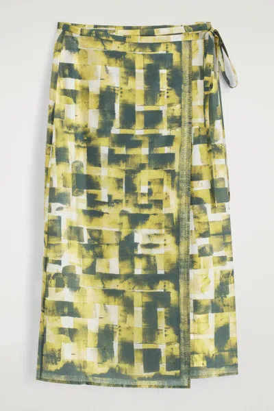 Cos Printed Midi Wrap Skirt In Yellow