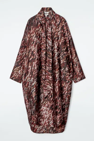 Cos Printed Scarf-detail Midi Dress In Red