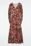 Cos Printed Semi-sheer Knitted Maxi Dress In Pink