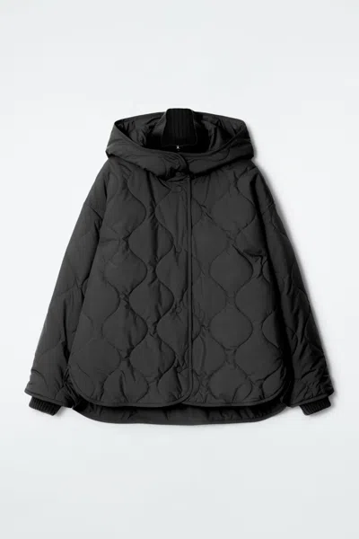 Cos Quilted Hooded Funnel-neck Jacket In Black
