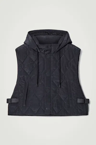 Cos Quilted Hooded Hybrid Gilet In Black