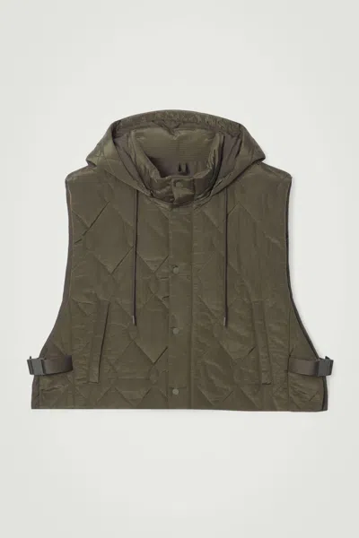 Cos Quilted Hooded Hybrid Vest In Green